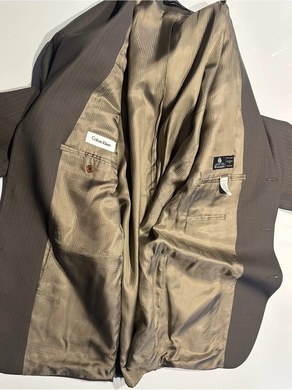 Calvin Klein Men’s Wool Sport Coat Jacket Blazer Sz 46R Solid Beige Tan Khaki